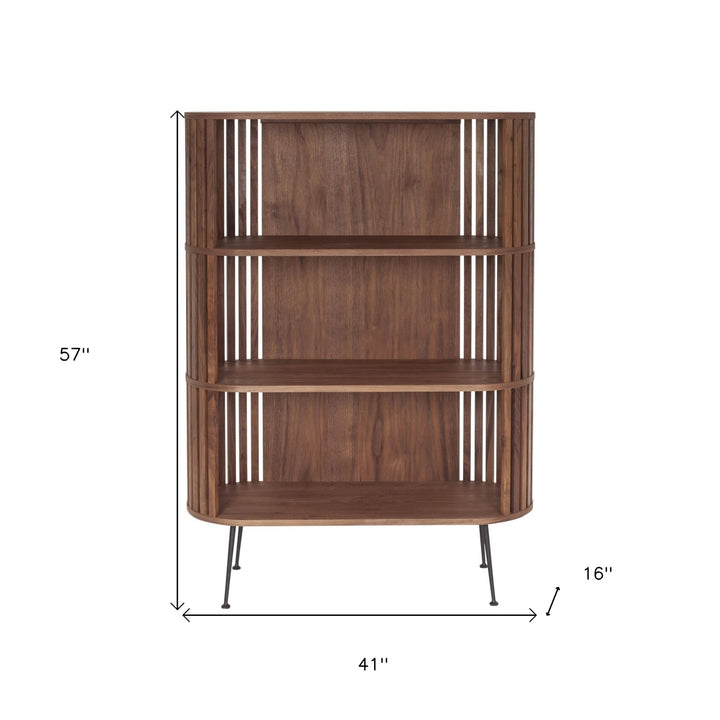 57" Natural and Brown Wood Three Tier Bookcase Image 7