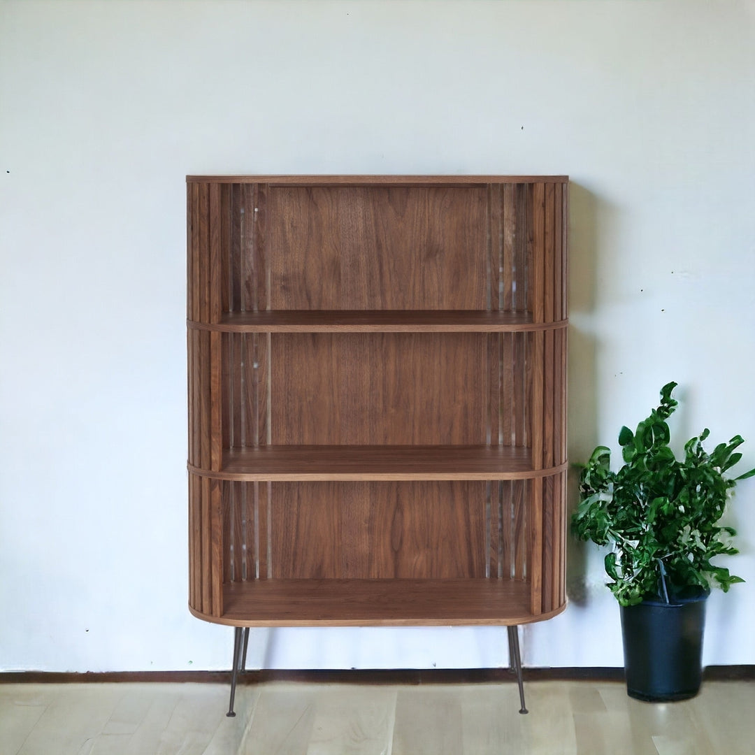 57" Natural and Brown Wood Three Tier Bookcase Image 8