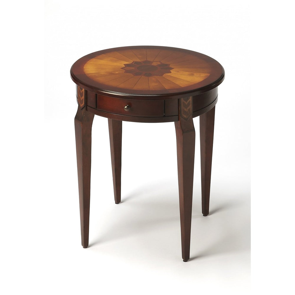 Cherry With Maple Inlay Round Accent Table Image 2