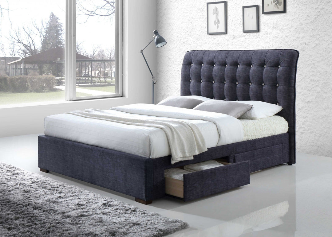 King Tufted Dark Gray And Gray Upholstered Linen Bed With Nailhead Trim Image 1