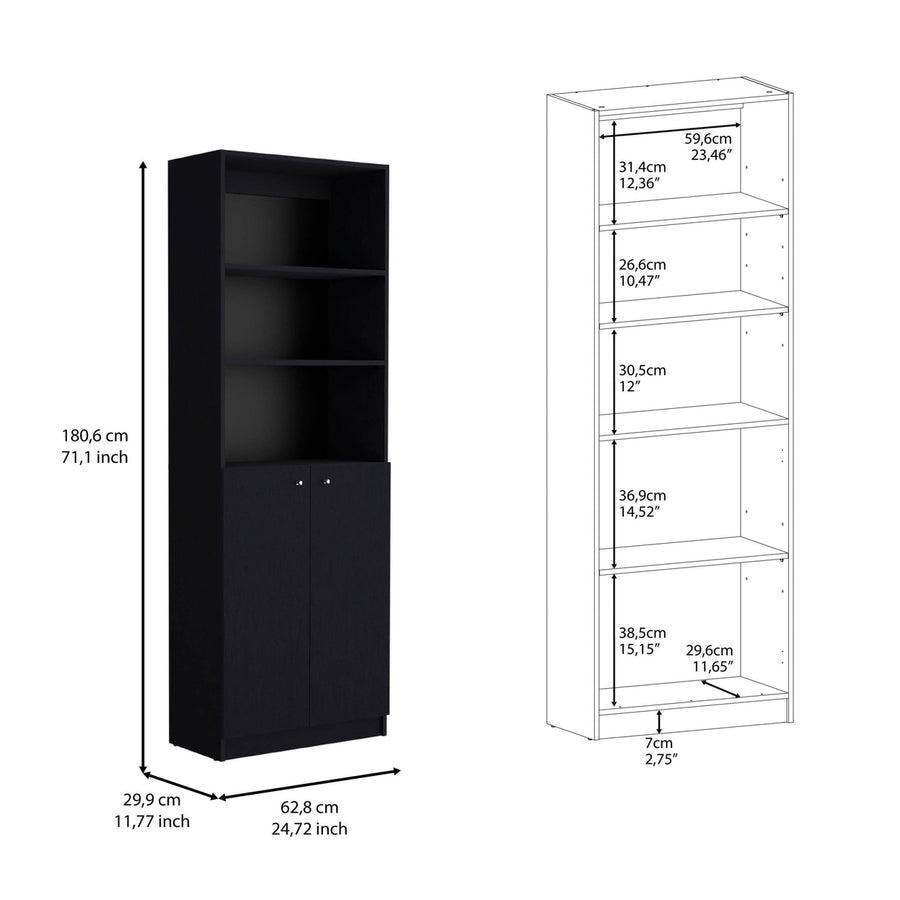Set of Two 71" Black Bookcase With Two Doors Image 1
