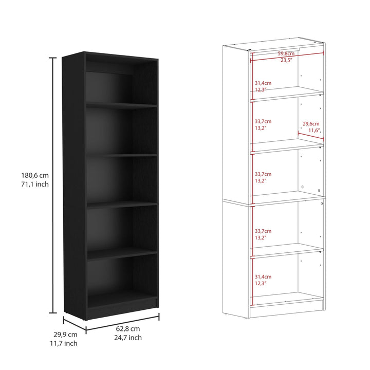 Set of Two 71" Black Five Tier Bookcase With Two Doors Image 3