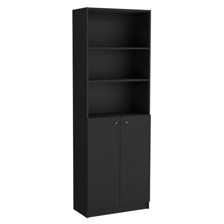 Set of Two 71" Black Five Tier Bookcase With Two Doors Image 4