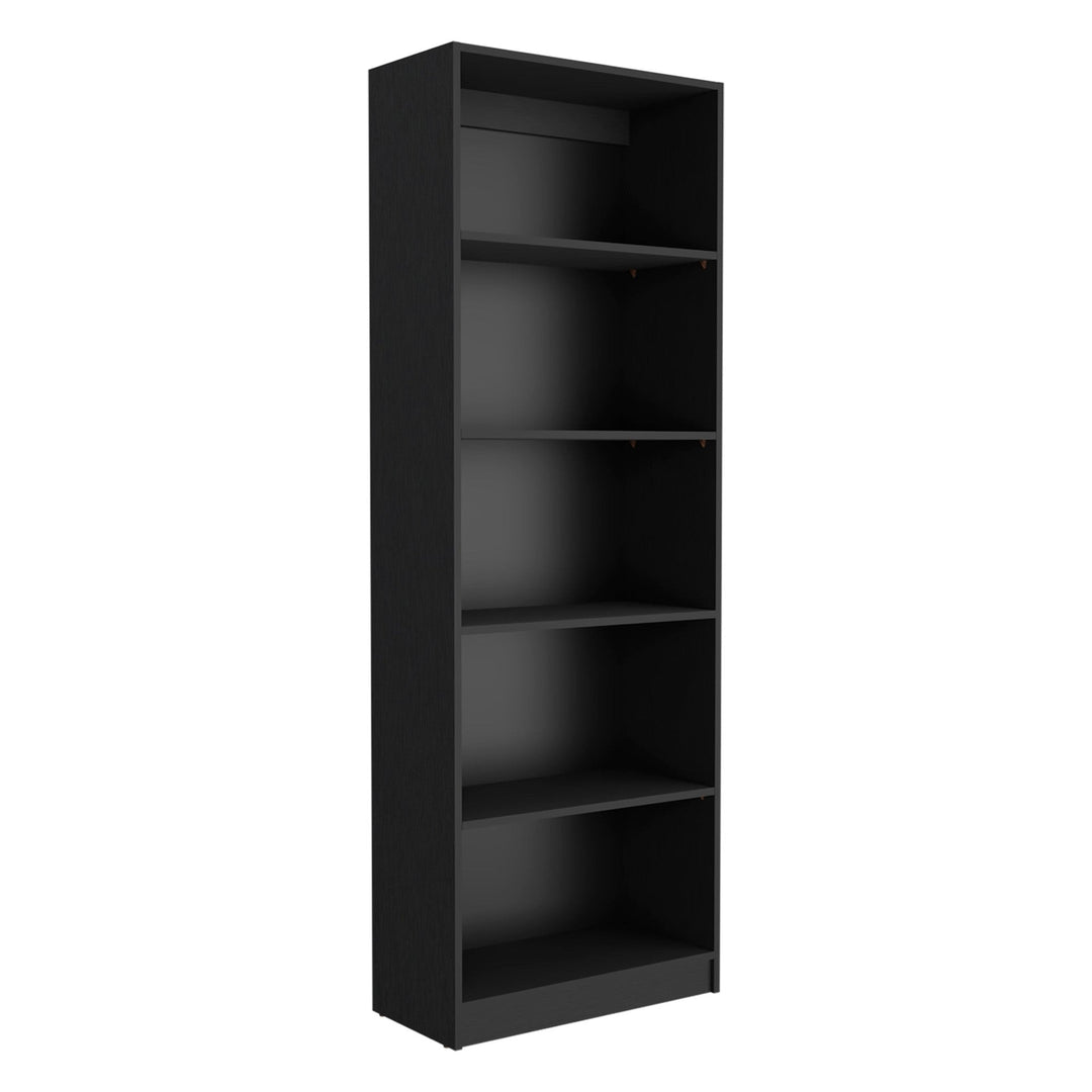 Set of Two 71" Black Five Tier Bookcase With Two Doors Image 5