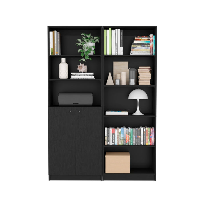 Set of Two 71" Black Five Tier Bookcase With Two Doors Image 6