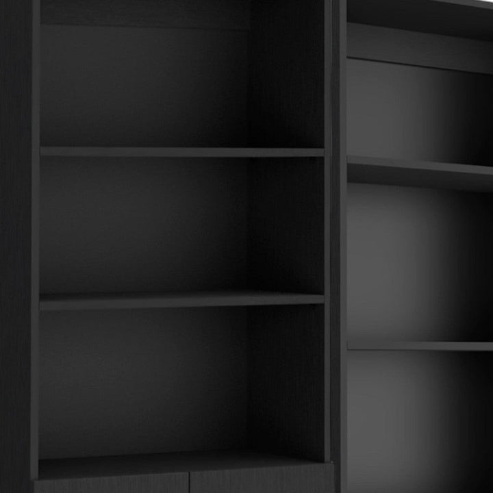 Set of Two 71" Black Five Tier Bookcase With Two Doors Image 11