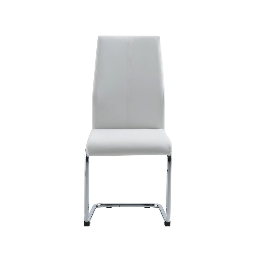 Set Of 4 Modern White Dining Chairs With Chrome Metal Base Image 1