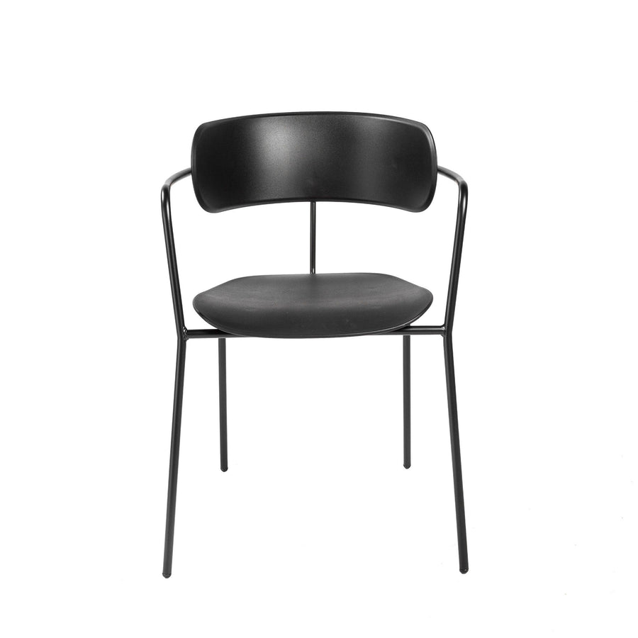 Set of Four Black Plastic Slat Back Dining Arm Chairs Image 1