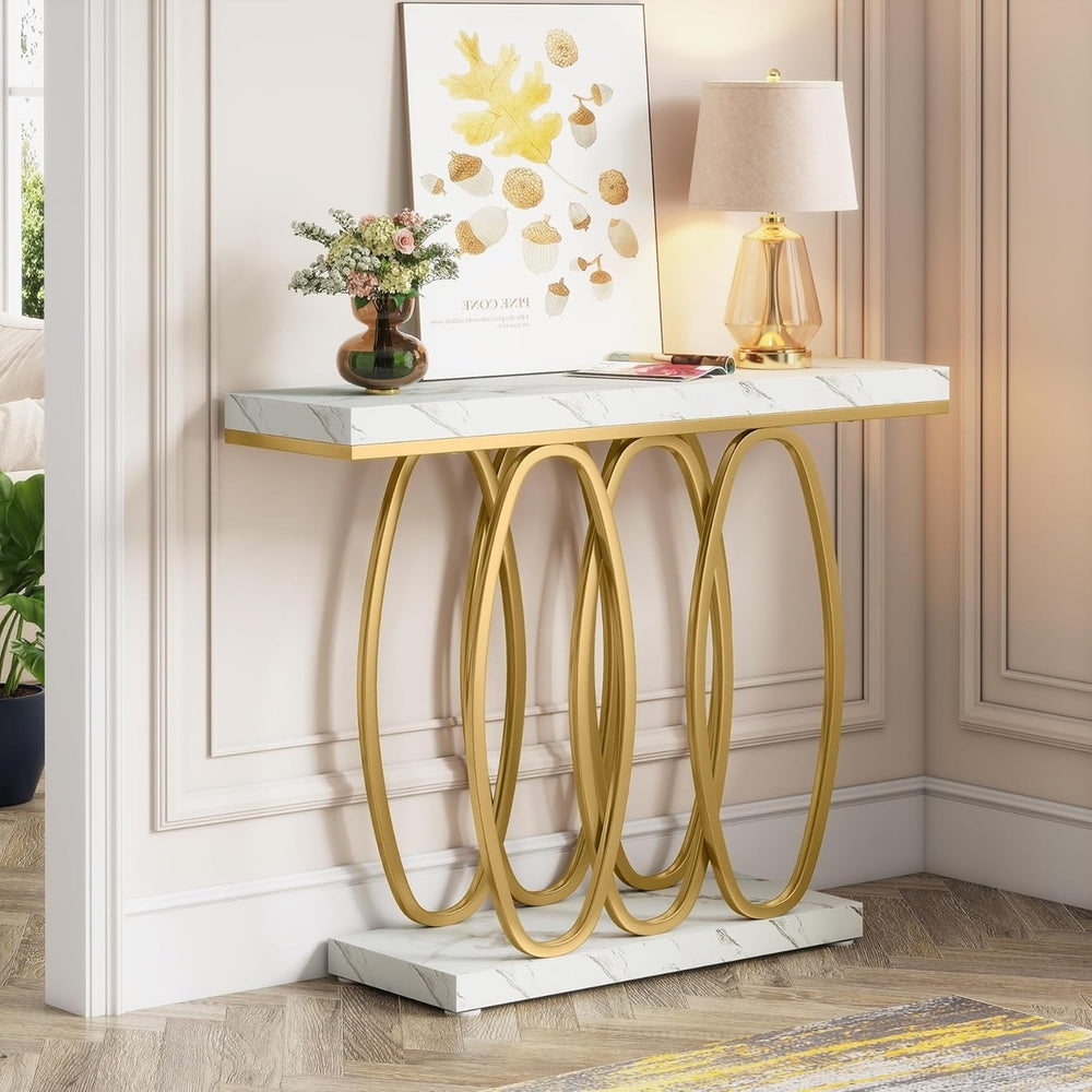 Tribesigns Modern Entryway table, Luxury Faux Marble Accent Table with Gold Legs for Entrance, Living Room Image 2