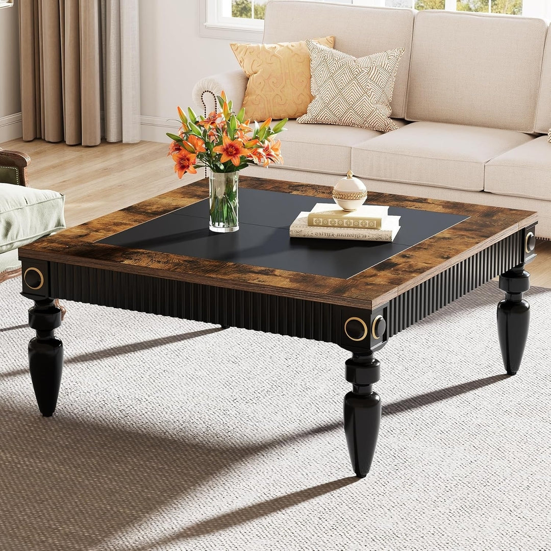 Tribesigns 43" Coffee Table Solid Wood Legs Industrial Vintage Brown Black Image 4