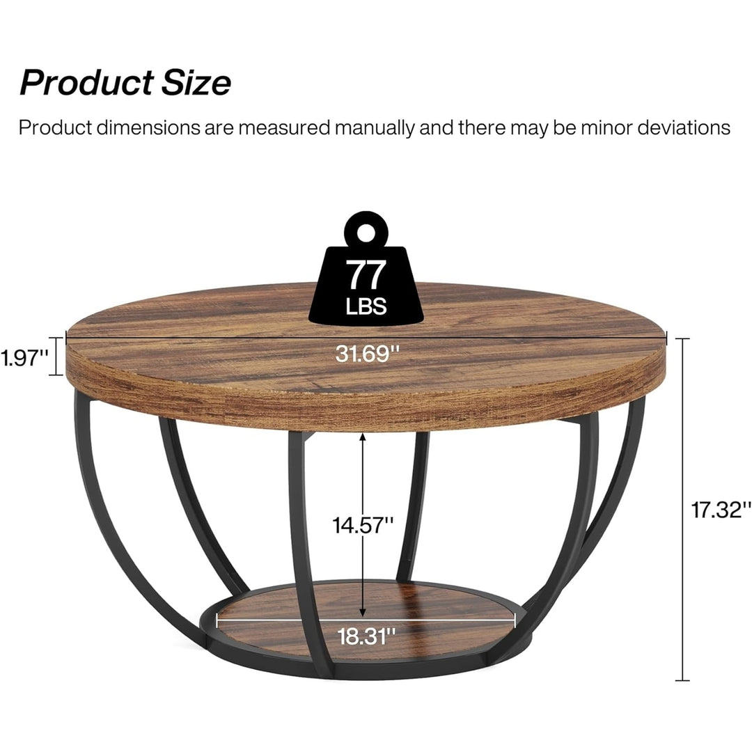 Tribesigns Industrial Round Coffee Table 31.5 Inch Modern Wooden 2-Tier Storage Image 6