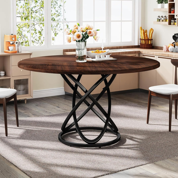 Tribesigns 47 Inch Dinner Table Circle Kitchen Table with Metal Base, Wood Dining Room Table for Kitchen, Restaurant Image 1