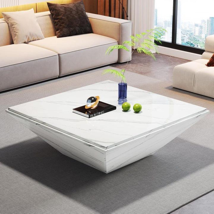 Tribesigns 35.43 Inch Square Faux Marble Coffee Table Modern White Center Table Image 2