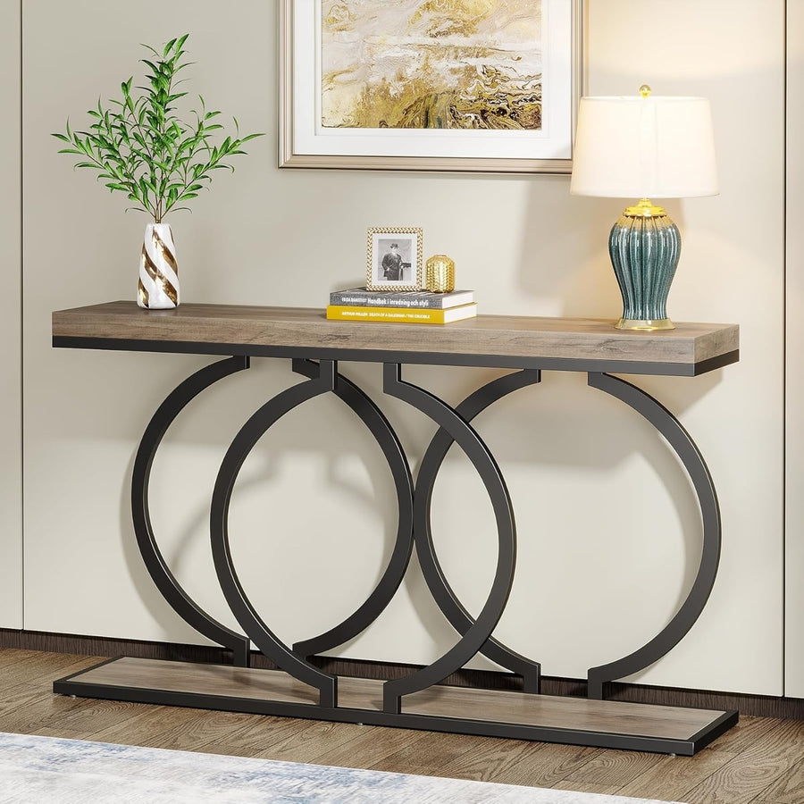 Tribesigns Industrial Console Table 55 Inch Wood Entryway Accent Table Black Metal Image 1