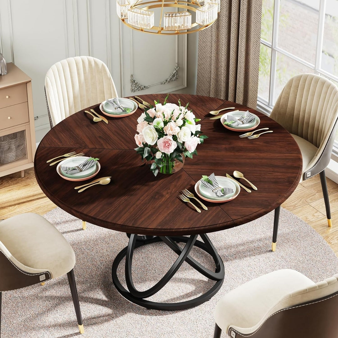 Tribesigns 47 Inch Dinner Table Circle Kitchen Table with Metal Base, Wood Dining Room Table for Kitchen, Restaurant Image 5