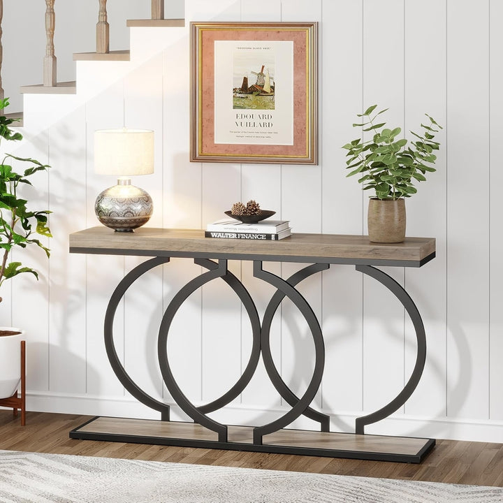 Tribesigns Industrial Console Table 55 Inch Wood Entryway Accent Table Black Metal Image 3