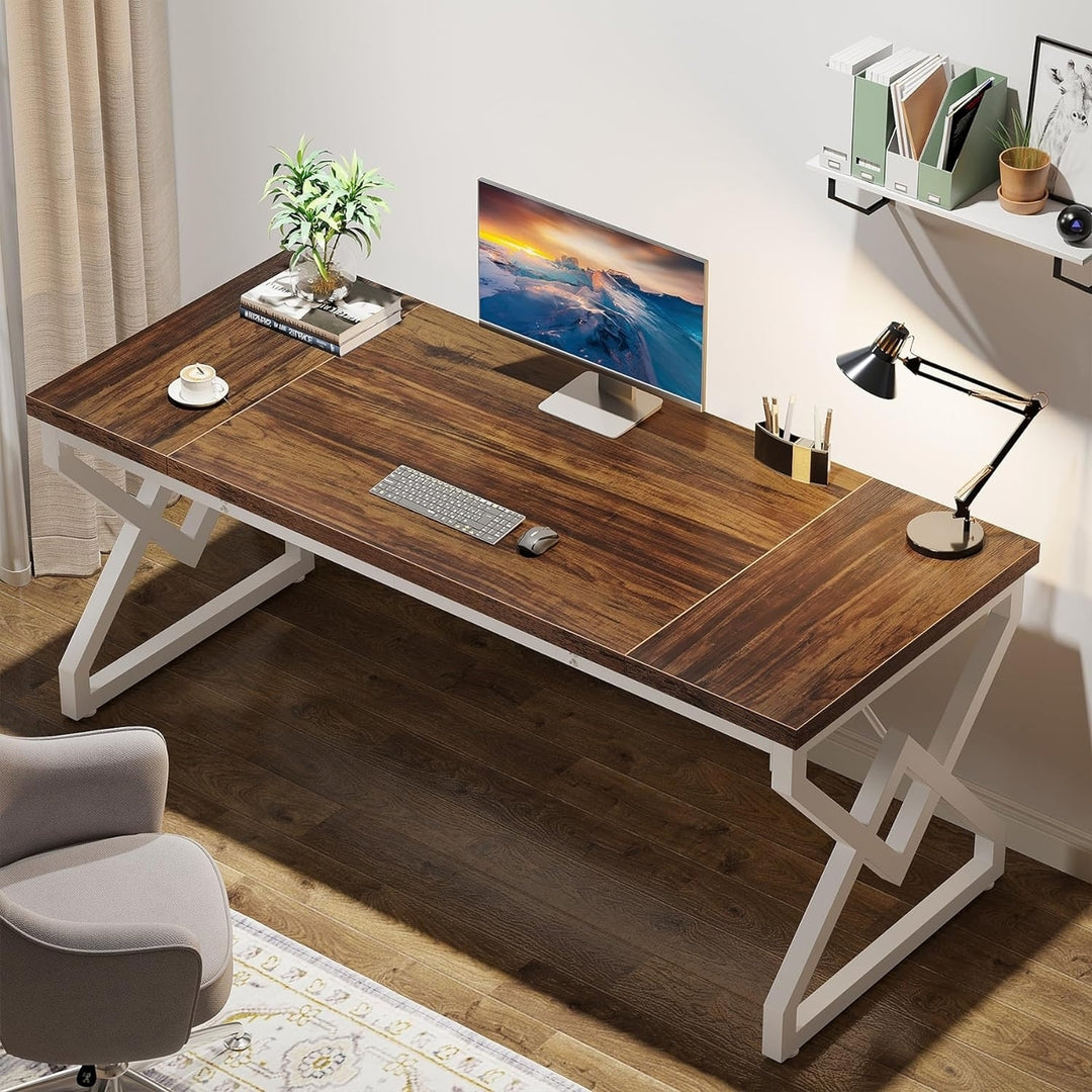 Tribesigns 63 Inch Executive Desk Modern Wood Metal Frame Home Office Study Image 3