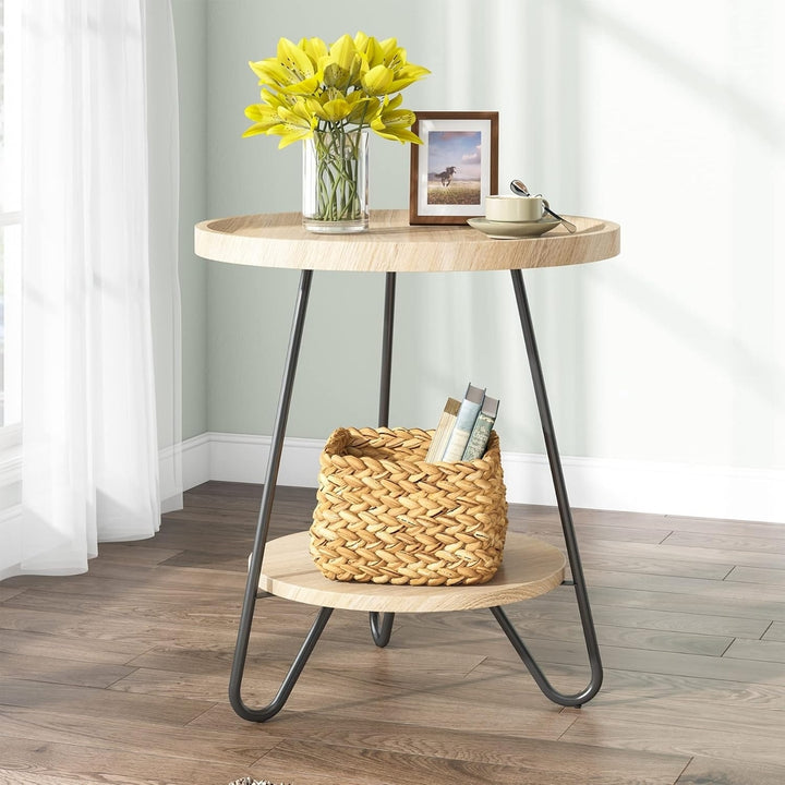 Tribesigns Round Side Table 20in 2-Tier Metal Legs Modern Industrial Accent Table Image 1