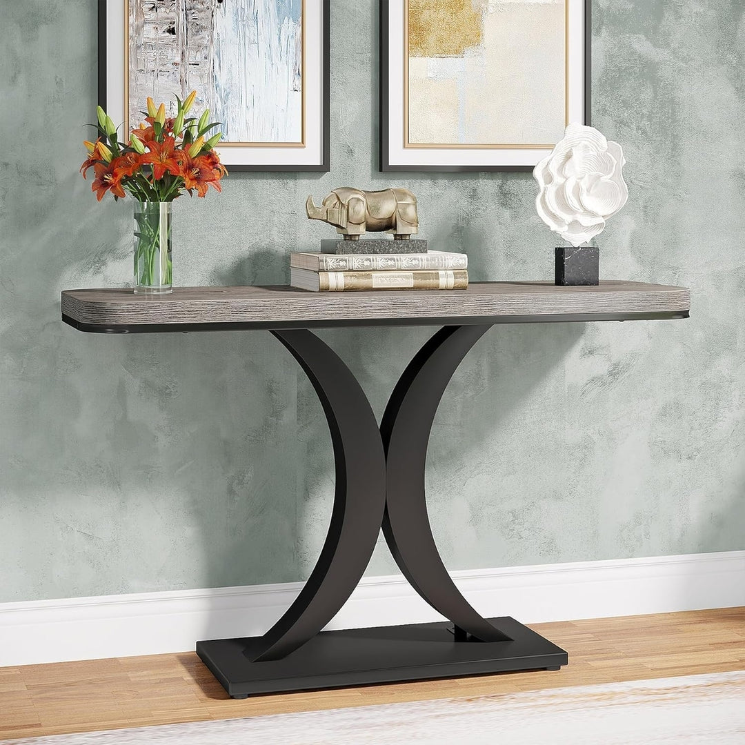 Tribesigns 40 Inch Narrow Console Table Rustic Geometric Base Entryway Table Image 1