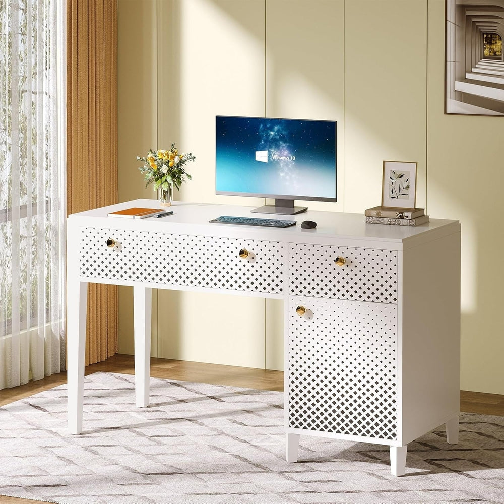 Tribesigns 47 Inch White Office Desk with Storage Cabinet and Drawers Modern Design Image 2