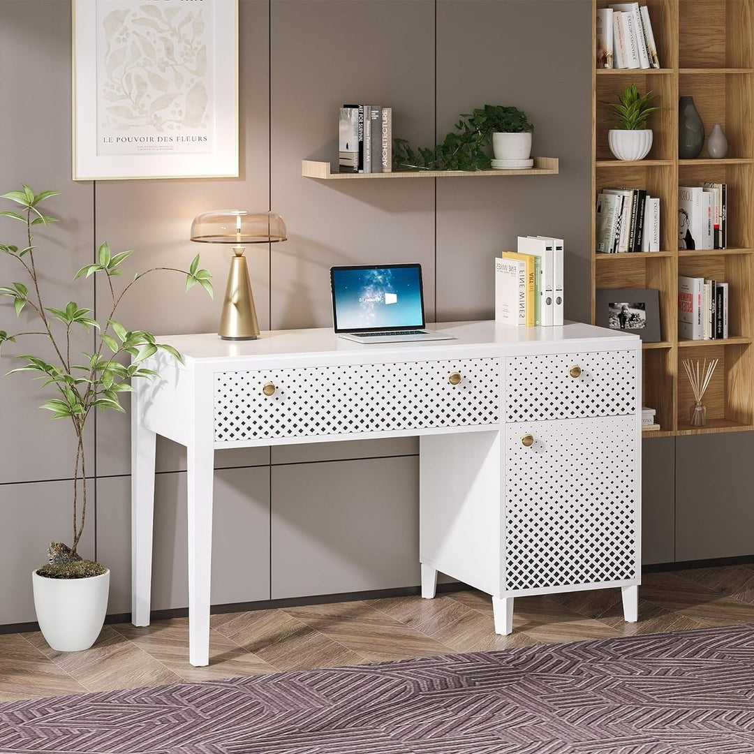 Tribesigns 47 Inch White Office Desk with Storage Cabinet and Drawers Modern Design Image 3