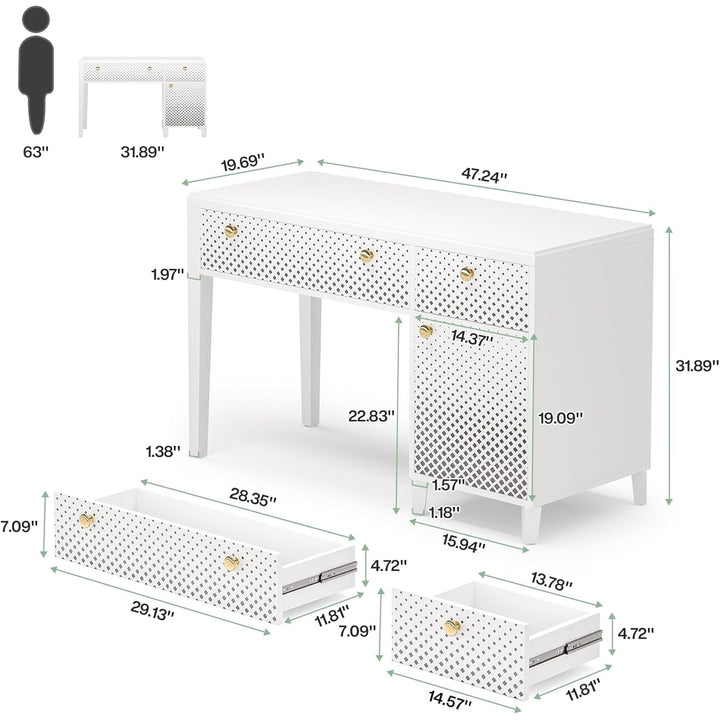 Tribesigns 47 Inch White Office Desk with Storage Cabinet and Drawers Modern Design Image 6