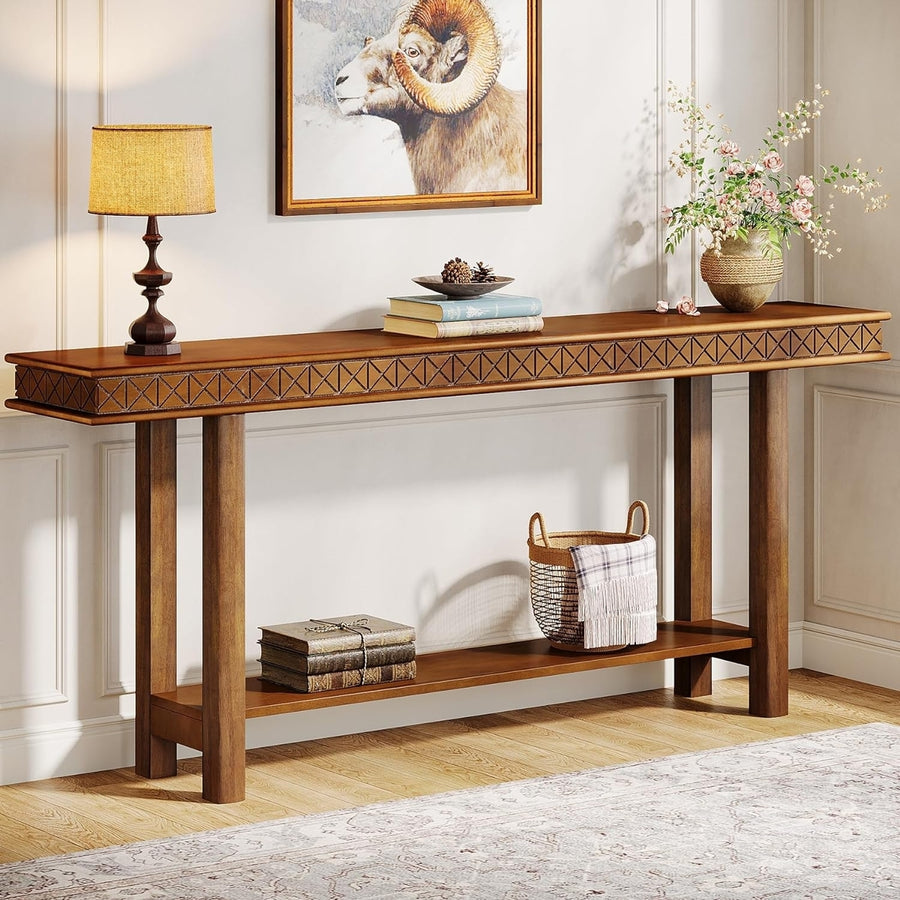 Tribesigns 70.9-Inch Extra Long Console Table, Wood Sofa Table Behind Couch Narrow Long, 2-Tier Entryway Accent Table Image 1