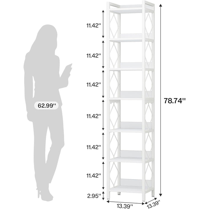 Tribesigns 78.7 Inch Tall Skinny Bookshelf 7-Tier Black Storage Unit for Small Spaces Image 6