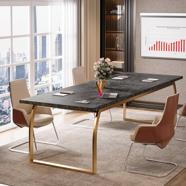 Tribesigns Modern Office Desk: 70.87 Inches Computer Executive Desk with Gold Metal Legs, Faux Marble Large Study Image 4