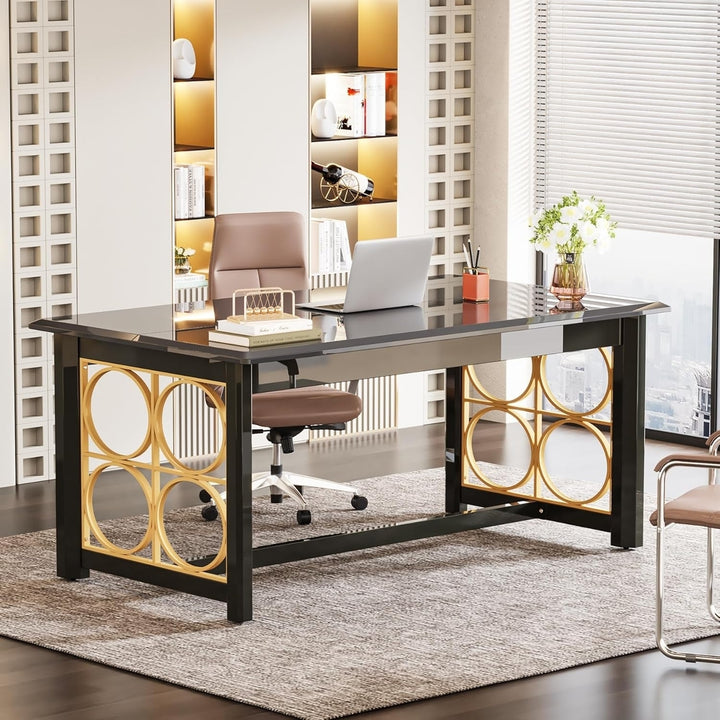 Tribesigns Modern 63" Executive Desk Large Glossy Home Office Computer Table Image 1