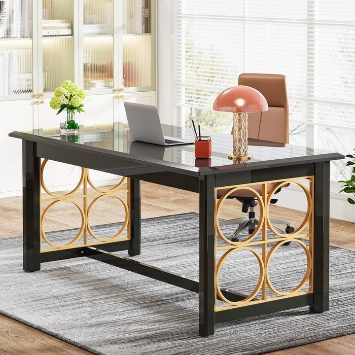 Tribesigns Modern 63" Executive Desk Large Glossy Home Office Computer Table Image 5