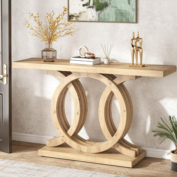 Tribesigns 55 Inch Wooden Console Table Modern Entryway Accent Table Geometric Base Image 3