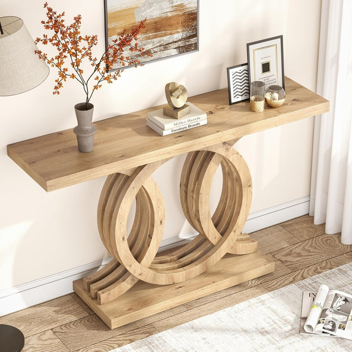 Tribesigns 55 Inch Wooden Console Table Modern Entryway Accent Table Geometric Base Image 4