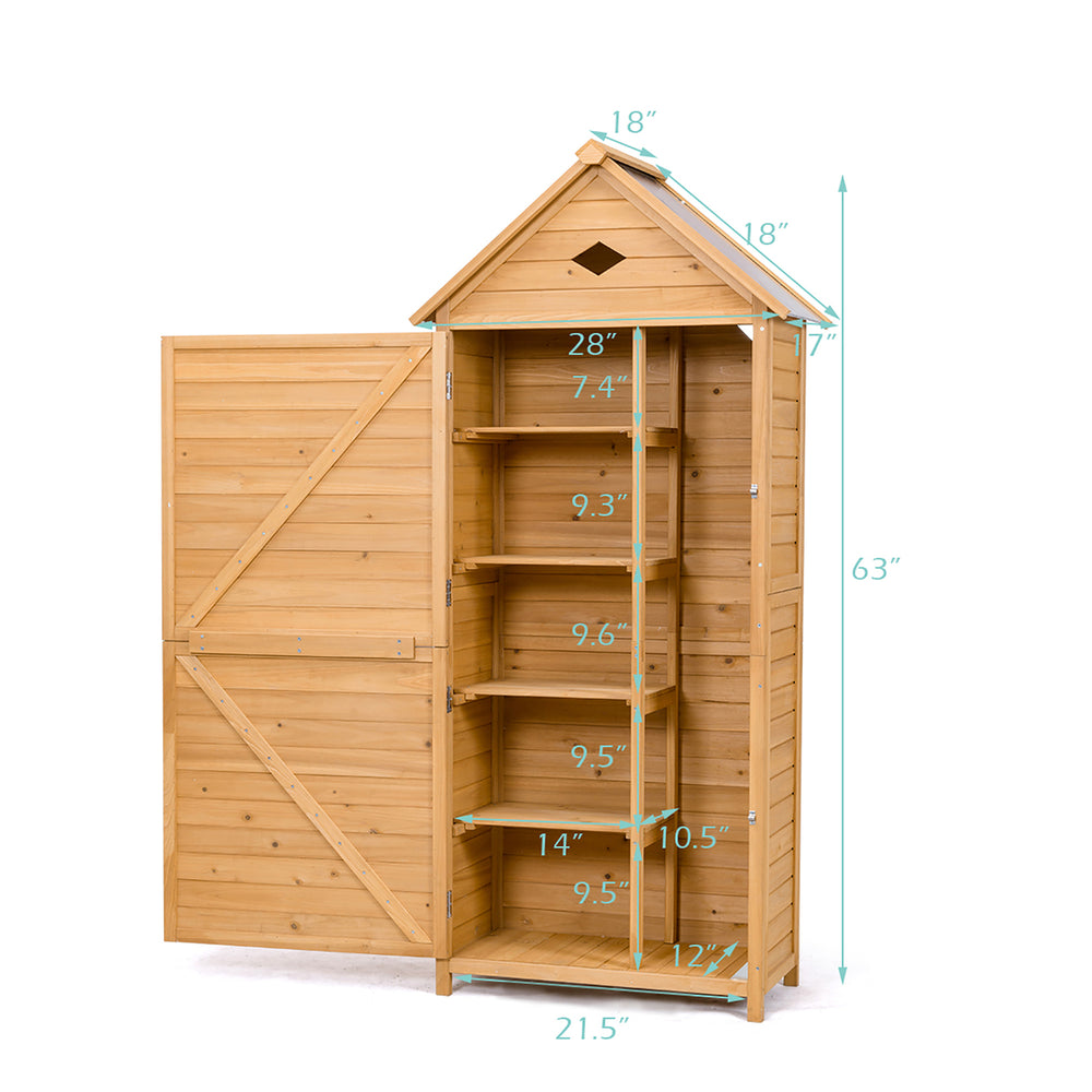 Outdoor Storage Shed Lockable Wooden Garden Tool Storage Cabinet W/ Shelves Image 2