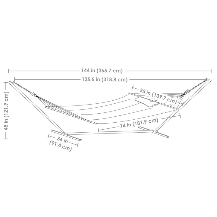 Sunnydaze 2-Person Quilted Fabric Hammock with Steel Stand - Catalina Beach Image 3