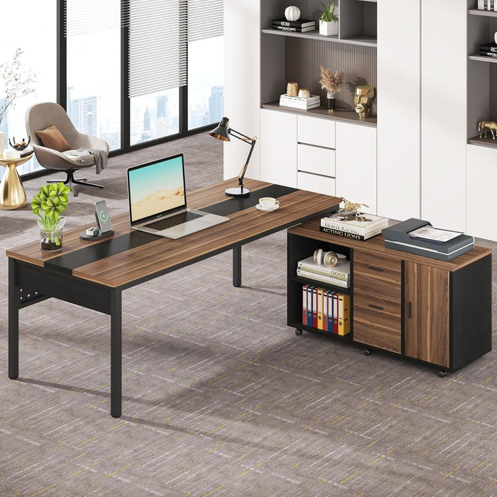 Tribesigns L-Shaped Executive Desk 70.8" with 47" File Cabinet Home Office Image 5