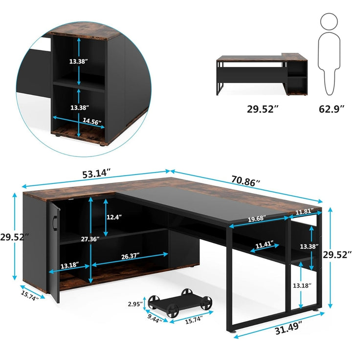 Tribesigns L Shaped Executive Desk 71 Inch with Storage Cabinet and Shelves Image 6