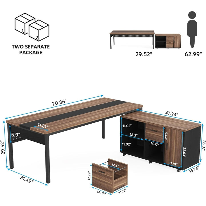 Tribesigns L-Shaped Executive Desk 70.8" with 47" File Cabinet Home Office Image 6