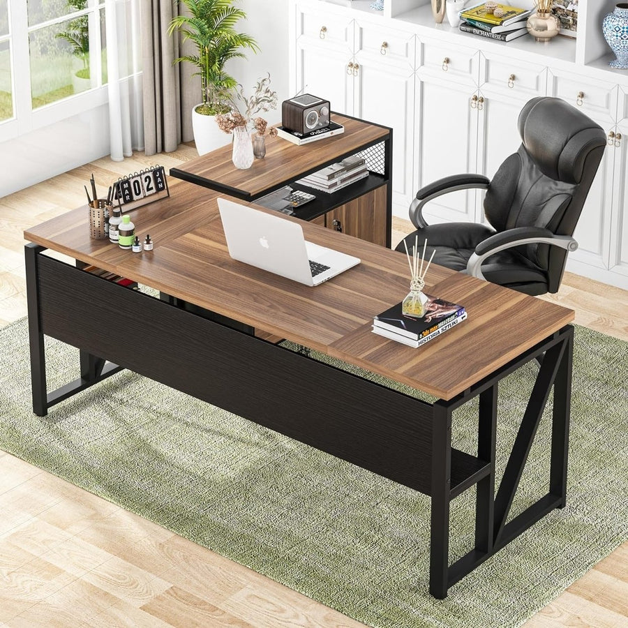 Tribesigns 63 L-Shaped Desk with Drawer Cabinet Home Office Furniture Set Image 1