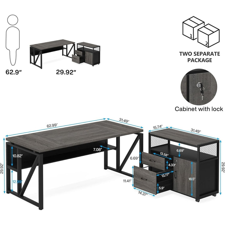 Tribesigns 63" Executive Computer Desk and lateral File Cabinet,L Shaped Desk with Drawer Cabinet, Doors with Locks Image 6
