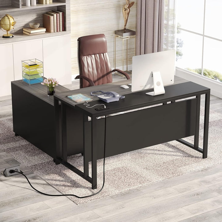 Tribesigns L-Shaped Computer Desk 55 Inch with USB Outlet and Storage Cabinet Image 1