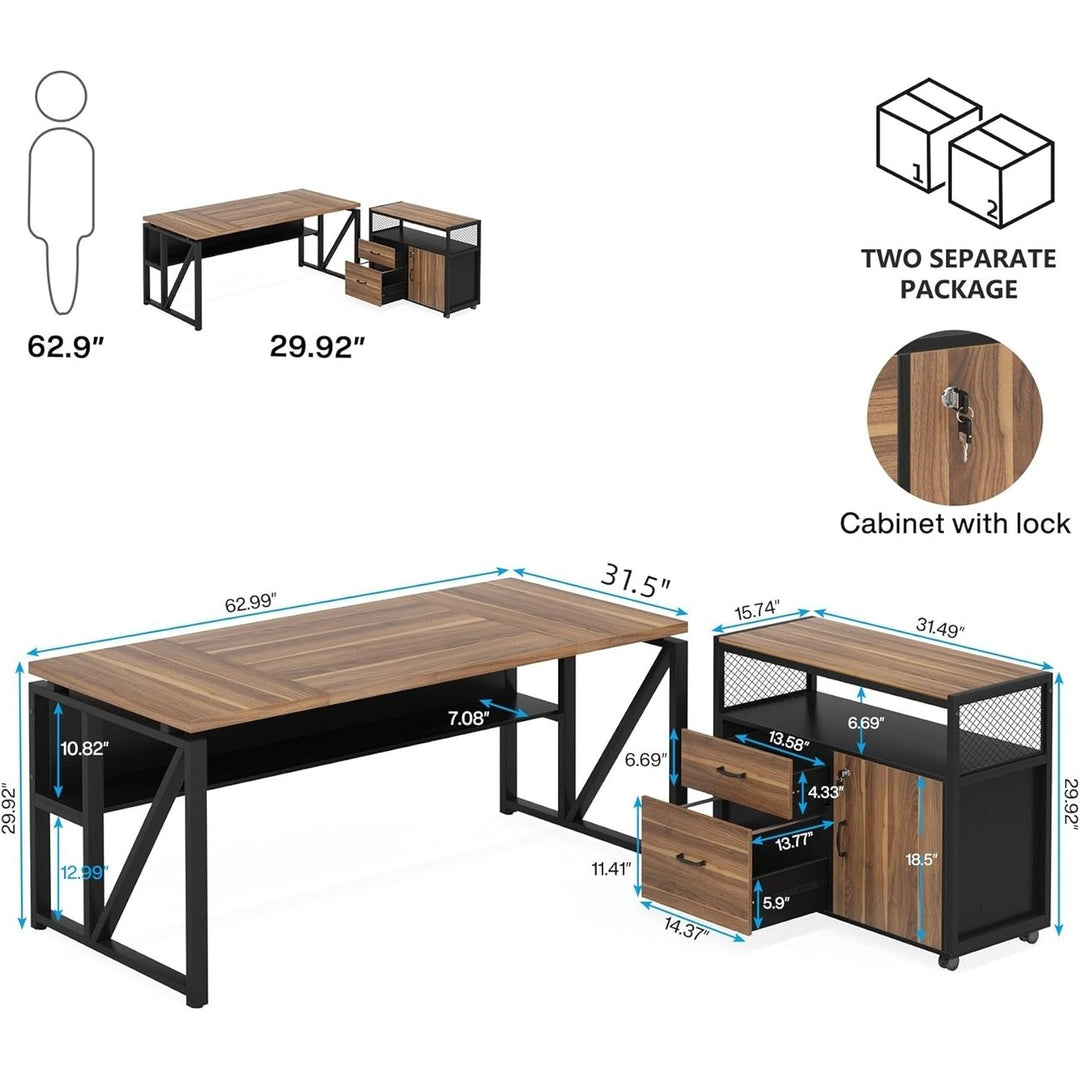 Tribesigns 63 L-Shaped Desk with Drawer Cabinet Home Office Furniture Set Image 6