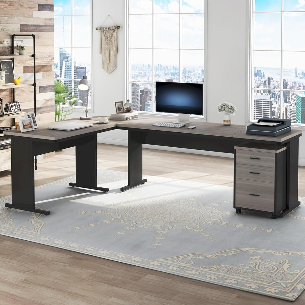 Tribesigns L-Shaped Desk 83 Inch Industrial Corner Office Desk with 3-Drawer Cabinet Image 2