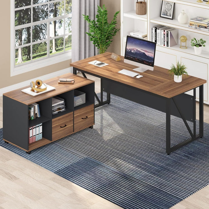 Tribesigns 63-Inch L-Shaped Executive Desk with 47-Inch File Cabinet Storage Image 1