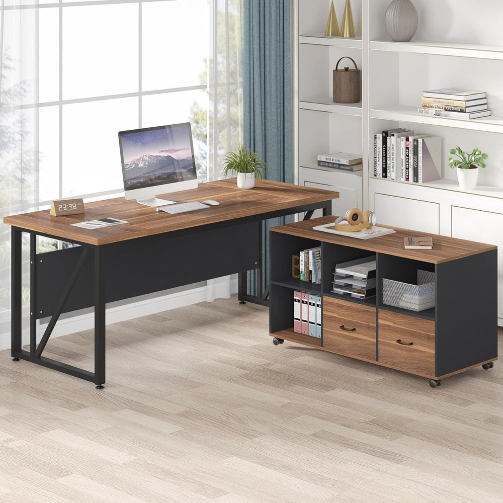 Tribesigns 63-Inch L-Shaped Executive Desk with 47-Inch File Cabinet Storage Image 2