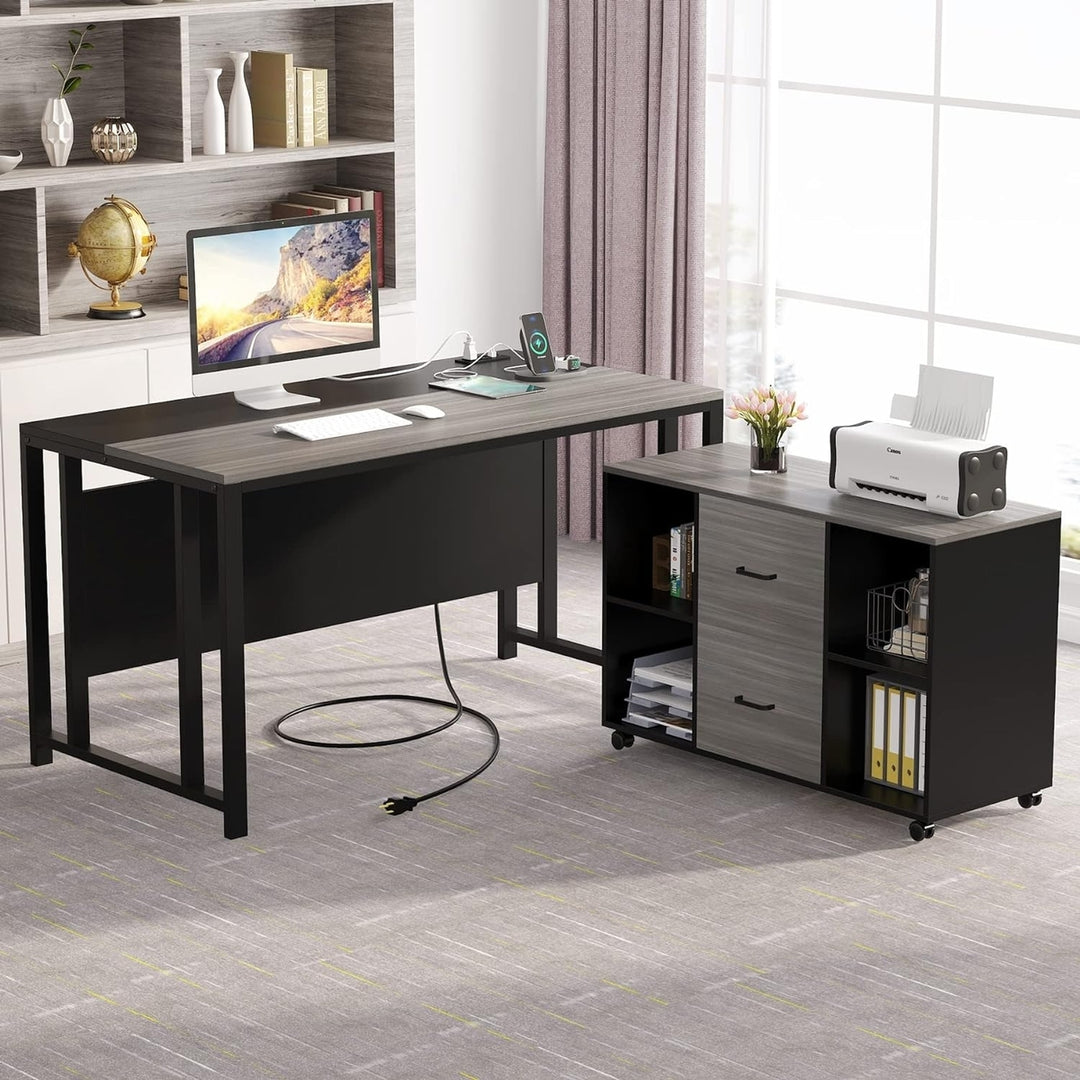 Tribesigns L-Shaped Computer Desk 55 Inch with USB Outlet and Storage Cabinet Image 2