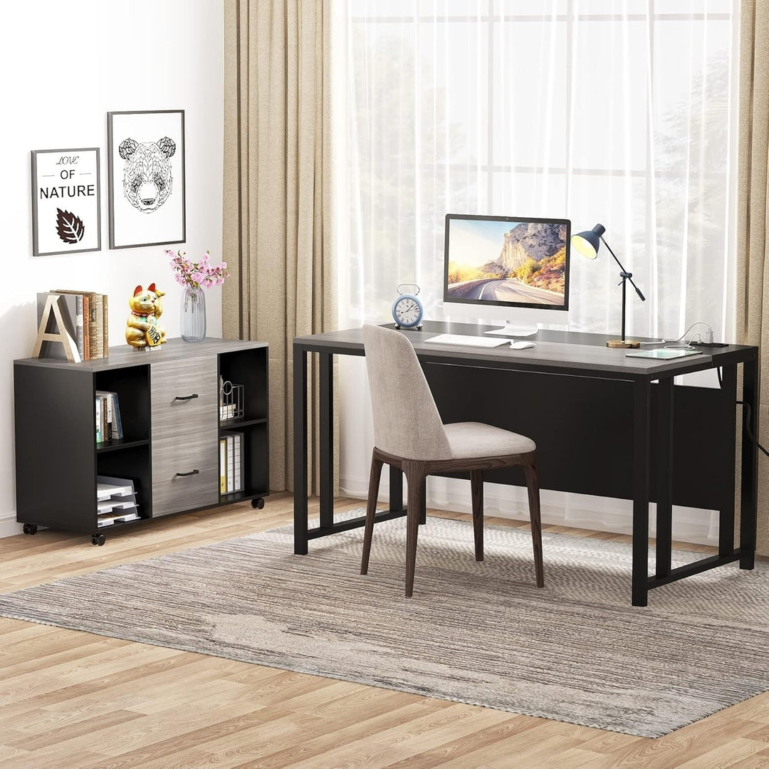 Tribesigns L-Shaped Computer Desk 55 Inch with USB Outlet and Storage Cabinet Image 3