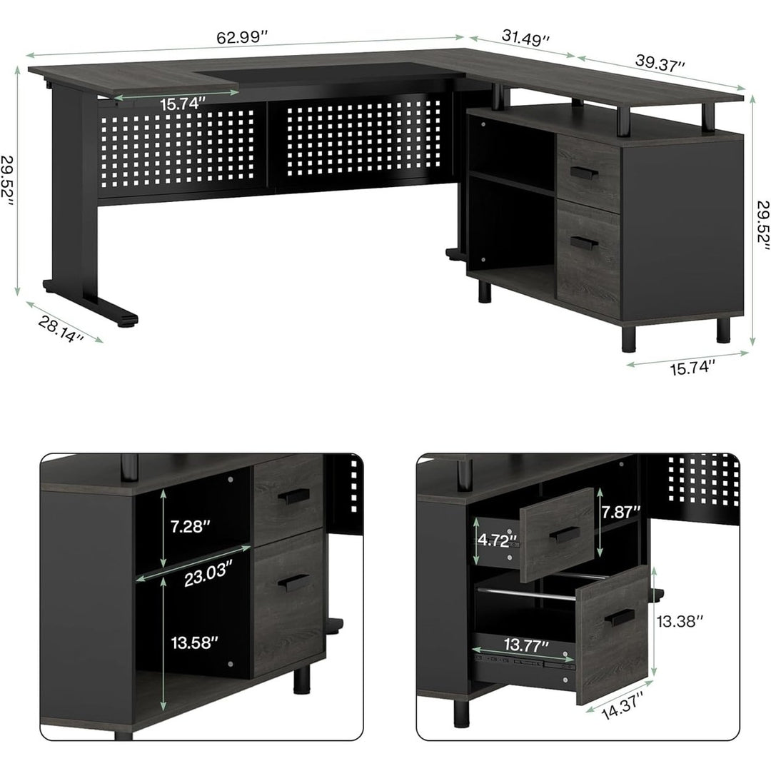 Tribesigns 63 Inch L Shaped Executive Desk with File Cabinet and Drawers Image 6