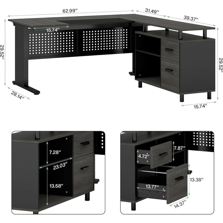 Tribesigns 63 Inch L Shaped Executive Desk with File Cabinet and Drawers Image 6