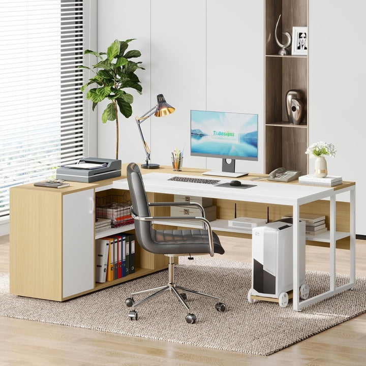 Tribesigns L Shaped Desk with Cabinet Storage, 71 inch Executive Office Desk with Shelves, Business Furniture Desk for Image 2